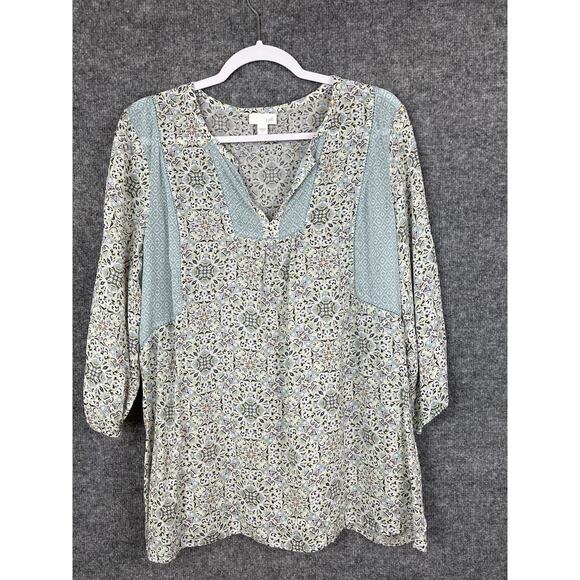 J. Jill Tops - J. Jill Paisley Boho Chalk Blues Peasant Top Size L Rayon Boho Lightweight Airy